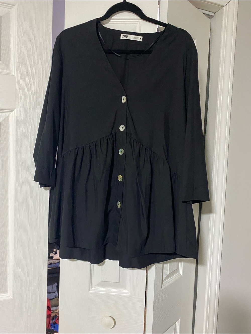ZARA Black Button-Front Peplum Top